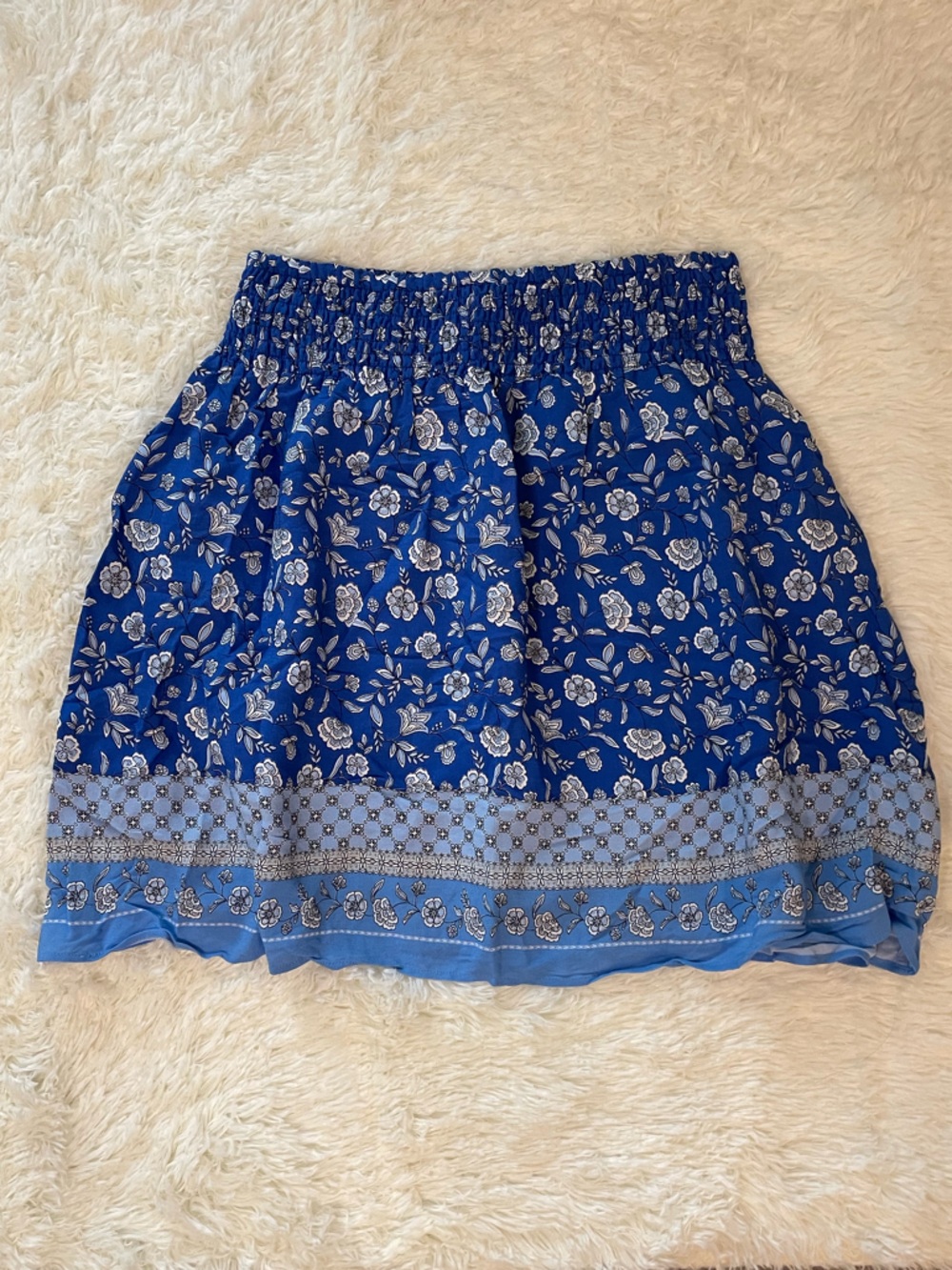 Loft Smocked Waist Blue Floral Mini Skirt NWT